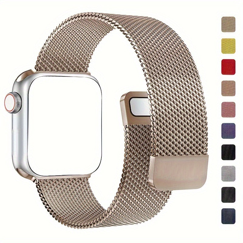 Watch Bands Compatible With Apple Watch Band Series 9, Ultra 2, SE, Ultra 8 7 6 5 4 3 2 1 38mm 40mm 41mm 42mm 44mm 45mm 49mm Women And Men, Stainless Steel Mesh Loop Magnetic Clasp Replacement For Apple Watch