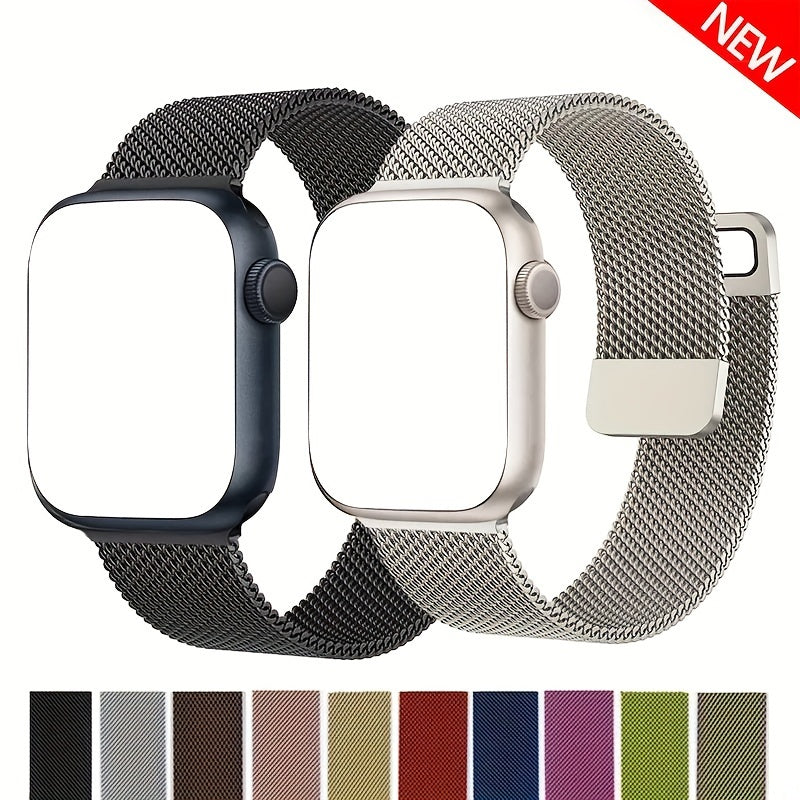 Watch Bands Compatible With Apple Watch Band Series 9, Ultra 2, SE, Ultra 8 7 6 5 4 3 2 1 38mm 40mm 41mm 42mm 44mm 45mm 49mm Women And Men, Stainless Steel Mesh Loop Magnetic Clasp Replacement For Apple Watch