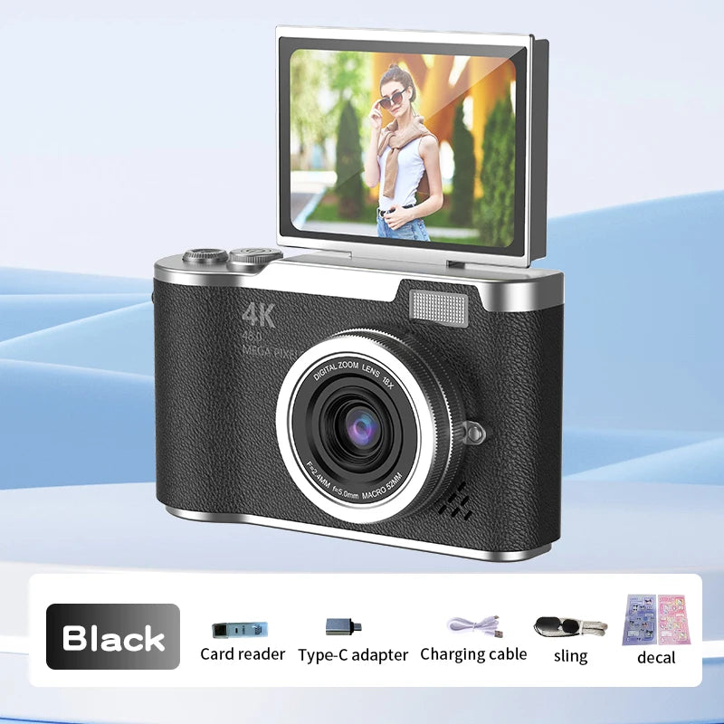 Digital Camera 8X Digital Zoom Vintage Vlog Video Recorder 180° Flip Screen Selfile Compact Digital Photography Camera for Kid