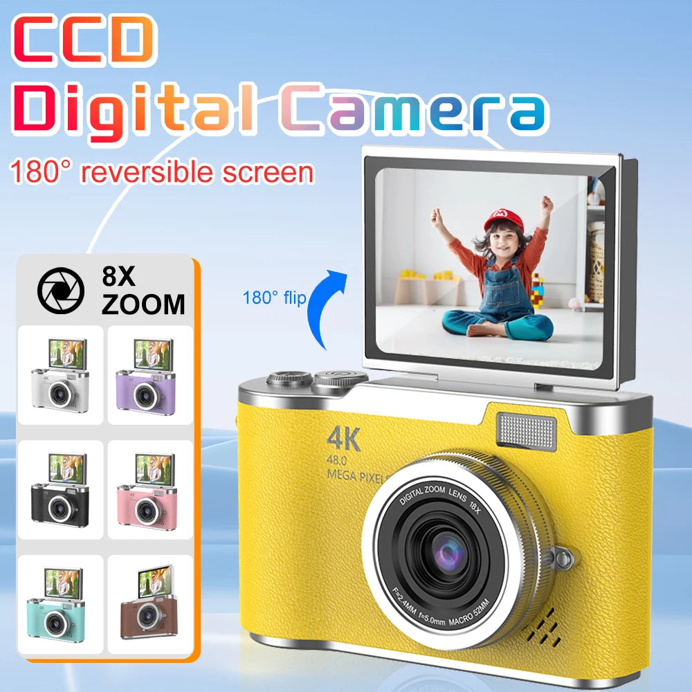 Digital Camera 8X Digital Zoom Vintage Vlog Video Recorder 180° Flip Screen Selfile Compact Digital Photography Camera for Kid