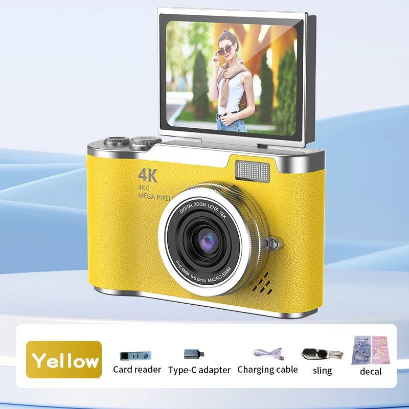 Digital Camera 8X Digital Zoom Vintage Vlog Video Recorder 180° Flip Screen Selfile Compact Digital Photography Camera for Kid
