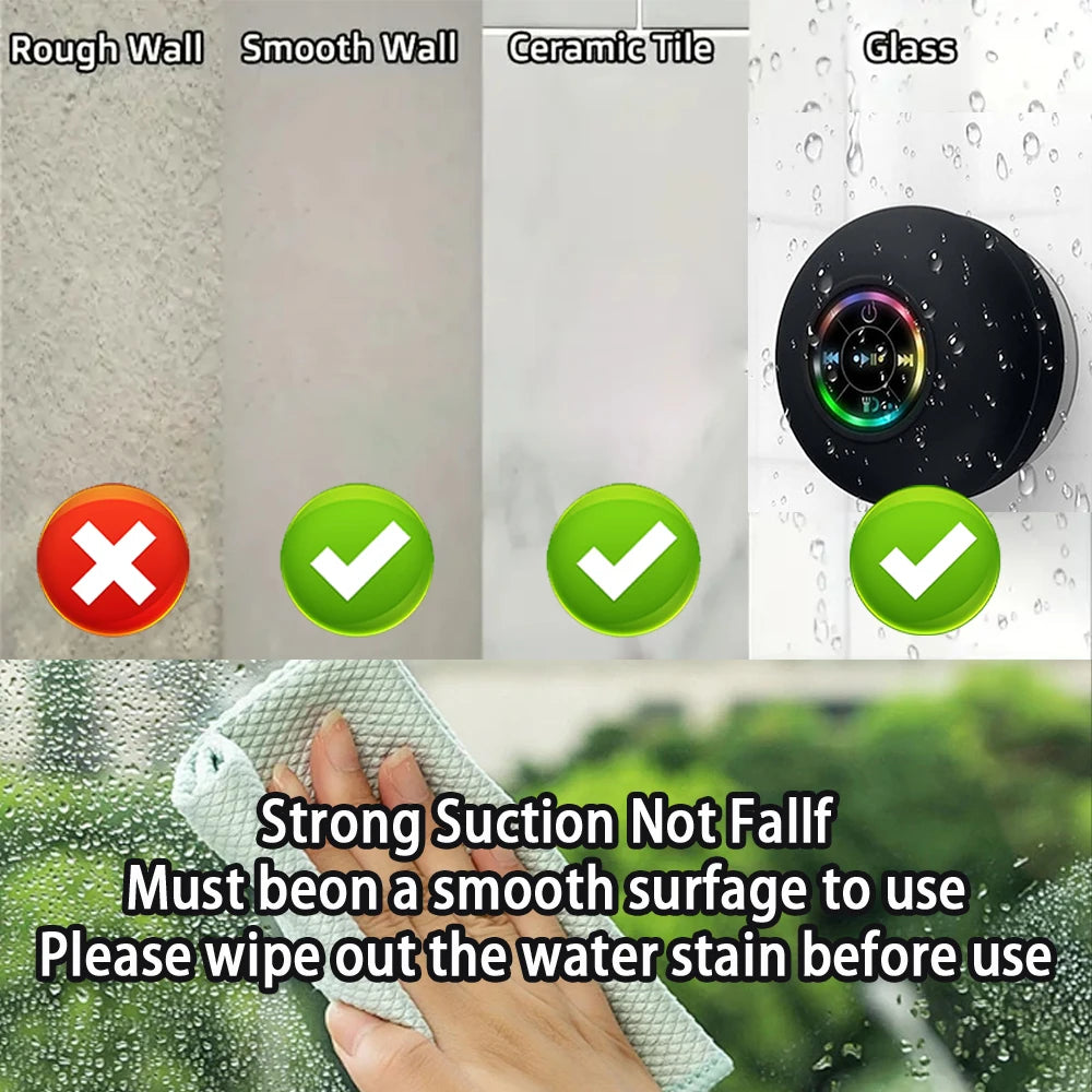 LED IPX4 Waterproof Wireless Bluetooth Speaker Portable Loudspeaker Outdoor Bathroom Large Suction Cup Stereo Mini Speakers Box