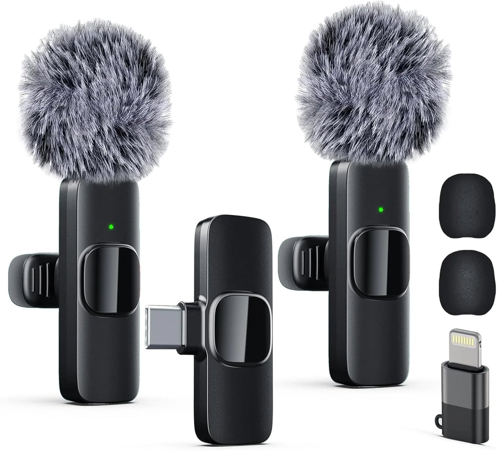 Mini Mic Pro Wireless Microphone for iPhone, iPad, Android, Lavalier Microphone for Video Recording - 2 Pack