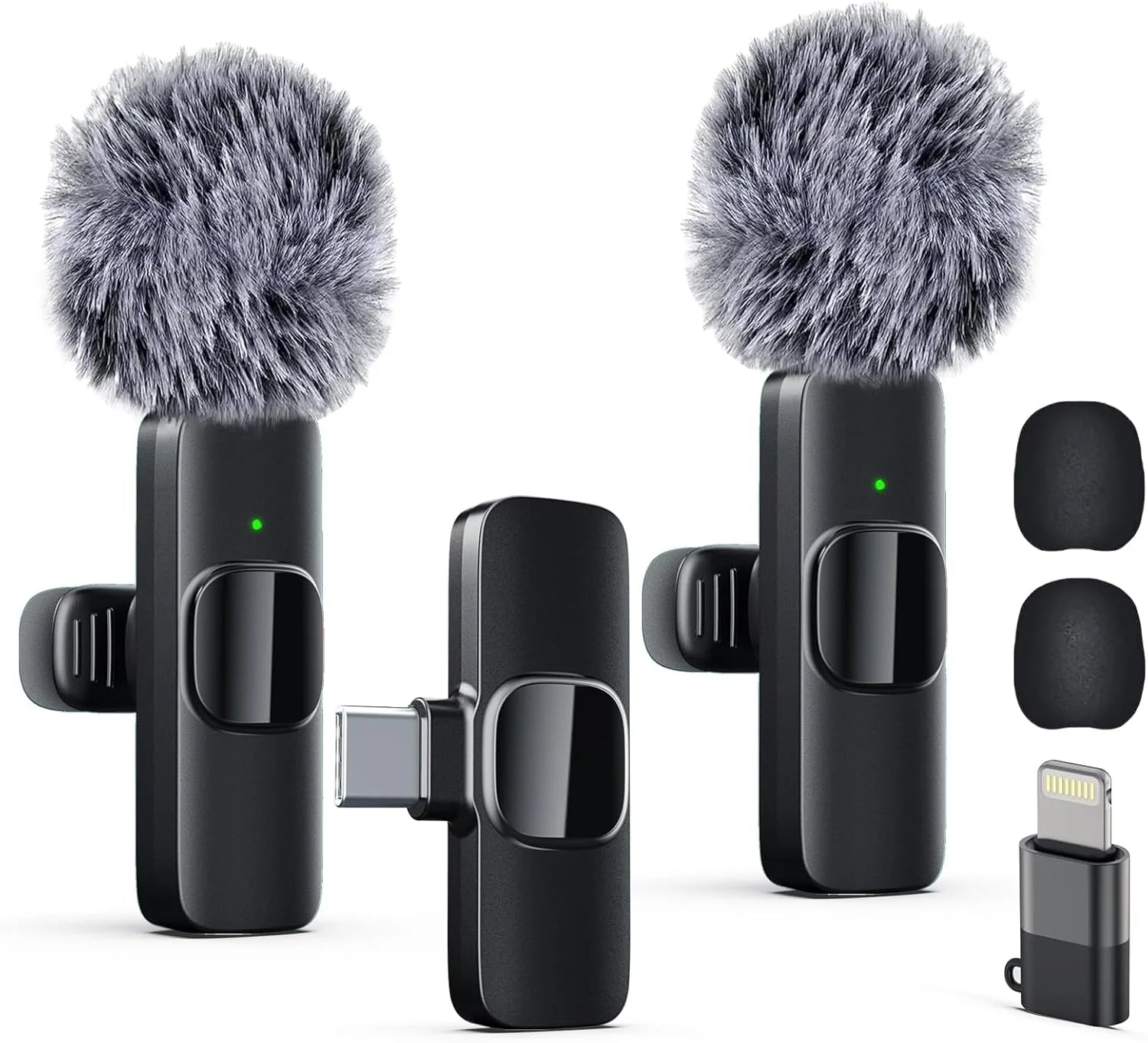 Mini Mic Pro Wireless Microphone for iPhone, iPad, Android, Lavalier Microphone for Video Recording - 2 Pack