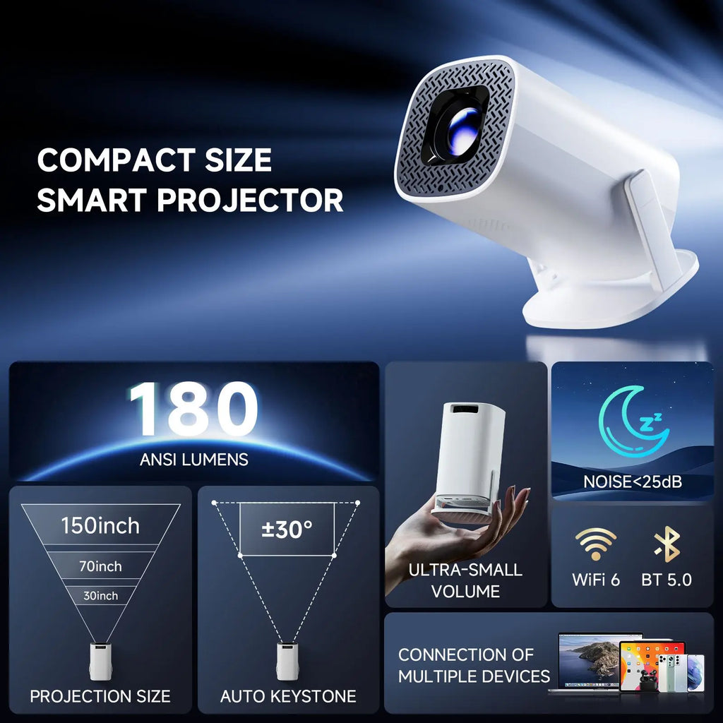 P30PRO Android 14 Smart Mini Projector Supports 4K HD Video WiFi 6 BT5.0 Native 720p Home Theater Outdoor Portable Projector