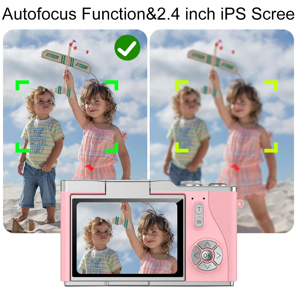 Digital Camera 8X Digital Zoom Vintage Vlog Video Recorder 180° Flip Screen Selfile Compact Digital Photography Camera for Kid