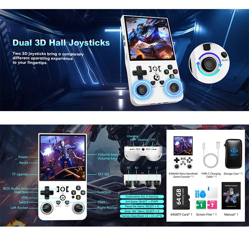 Retro Handheld Game Console Linux System 4.0 Inch IPS Screen Open Source R36MAX Portable Video Player Kids Gift