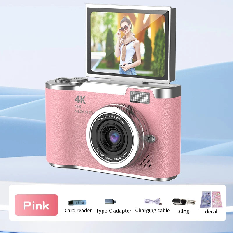 Digital Camera 8X Digital Zoom Vintage Vlog Video Recorder 180° Flip Screen Selfile Compact Digital Photography Camera for Kid