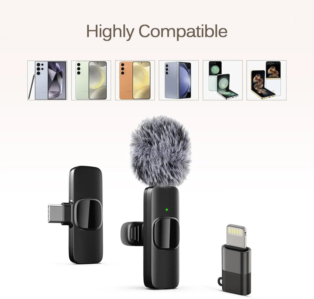 Mini Mic Pro Wireless Microphone for iPhone, iPad, Android, Lavalier Microphone for Video Recording - 2 Pack