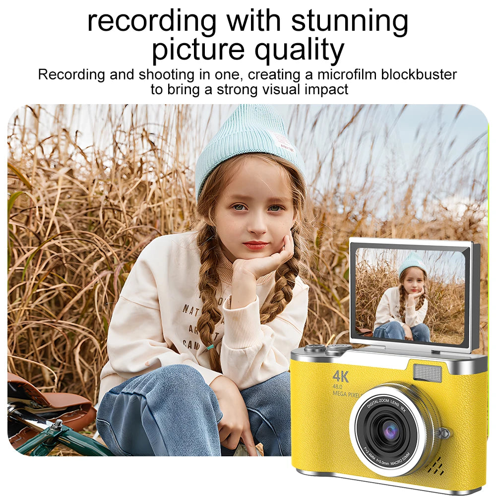 Digital Camera 8X Digital Zoom Vintage Vlog Video Recorder 180° Flip Screen Selfile Compact Digital Photography Camera for Kid
