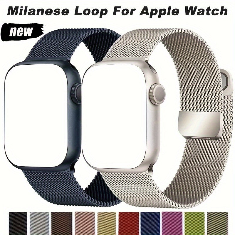 Watch Bands Compatible With Apple Watch Band Series 9, Ultra 2, SE, Ultra 8 7 6 5 4 3 2 1 38mm 40mm 41mm 42mm 44mm 45mm 49mm Women And Men, Stainless Steel Mesh Loop Magnetic Clasp Replacement For Apple Watch